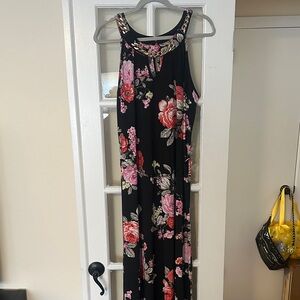 Magic Black Maxi Dress with Pink and Red Floral Print